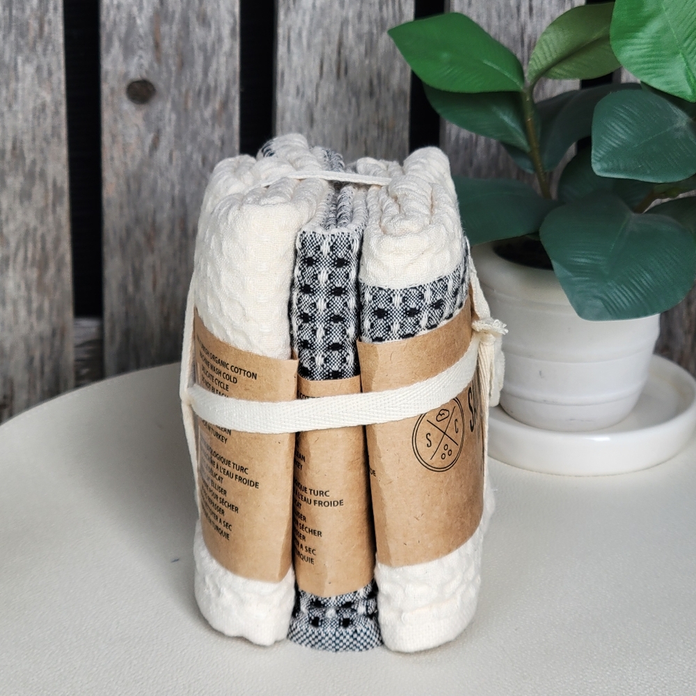 Sand Cloud Black & Ivory Waffle Weave Hand Towels - 3 Pack - Picture 4 of 5